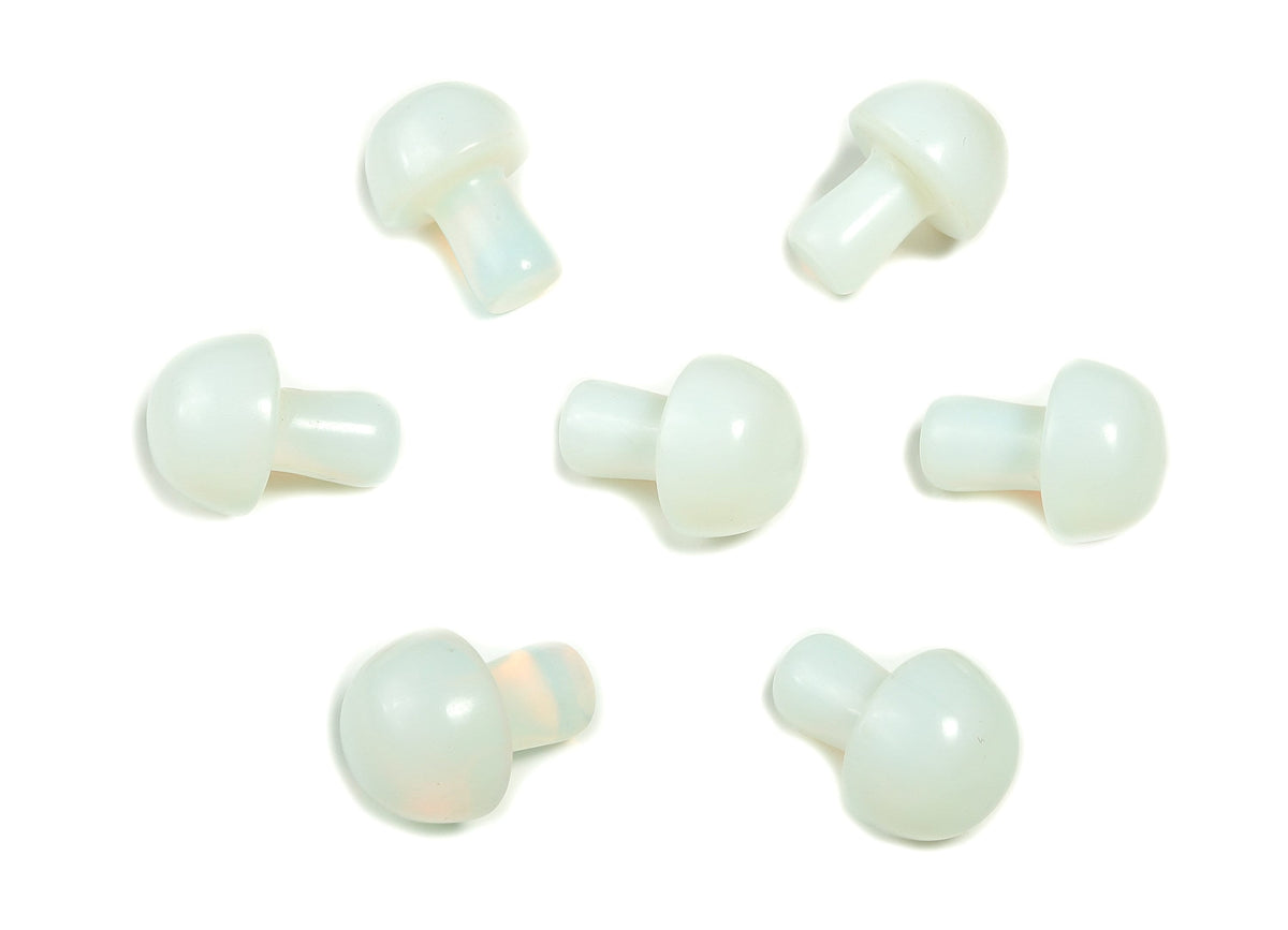 Opalite mushroom carved gemstone, 20mm, with smooth polished surface and detailed mushroom shape from GemstoneGO.