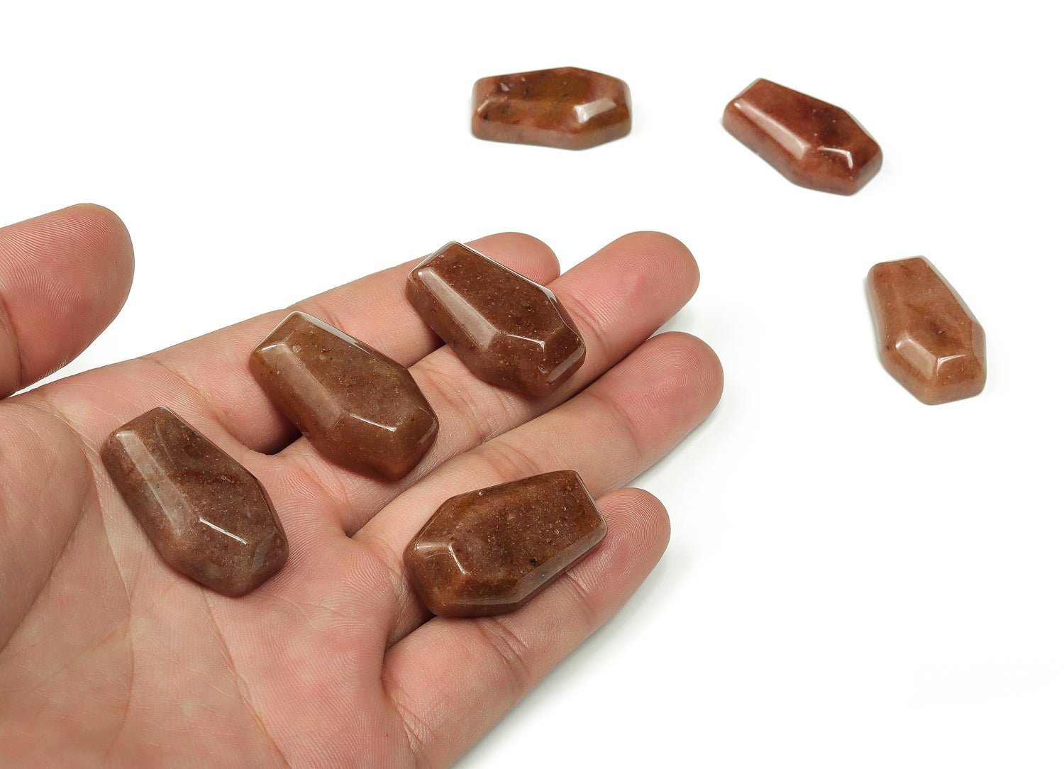 Purple aventurine coffin-shaped crystal cabochon, 30mm gemstone carving from GemstoneGO, showcasing smooth polished surface and rich color.