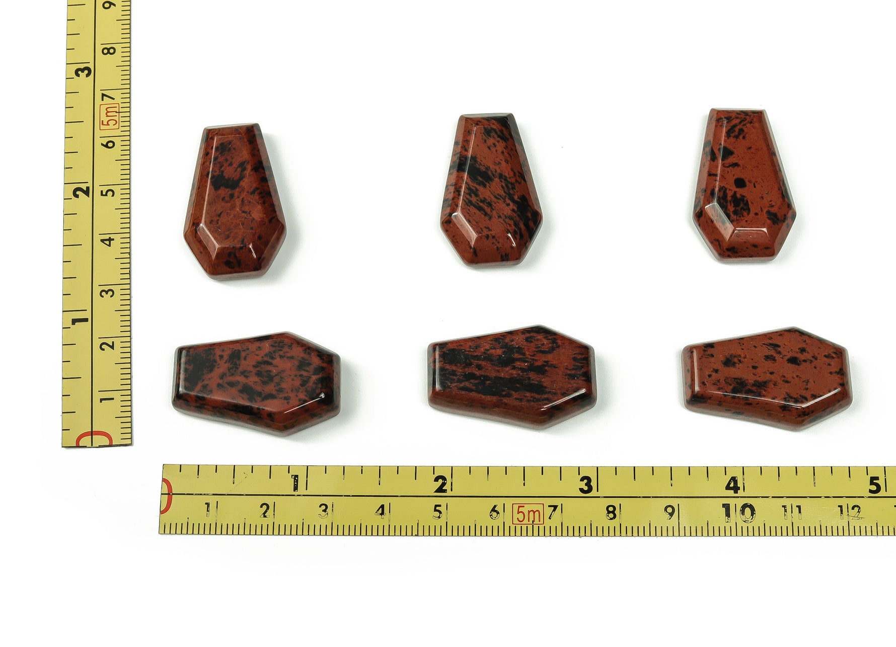 Mahogany Obsidian coffin-shaped crystal cabochon, 30mm gemstone carving from GemstoneGO featuring dark polished stone and detailed craftsmanship.