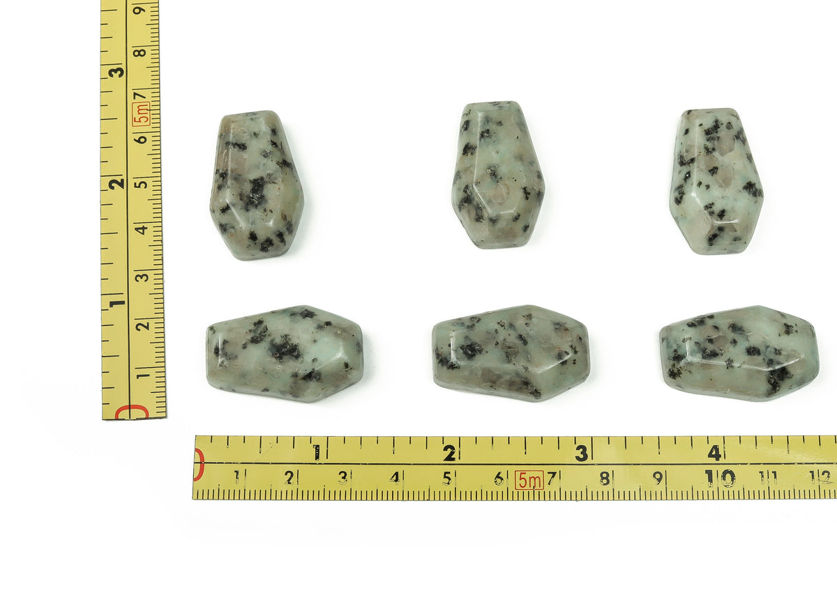 Kiwi Jasper Coffin Crystal cabochon from GemstoneGO, 30mm carved gemstone with vibrant green and brown hues.