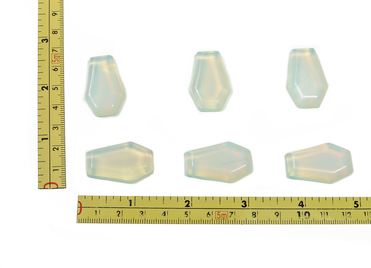 Opalite coffin-shaped crystal cabochon from GemstoneGO, 30mm carving with smooth polished surface and unique translucent glow.