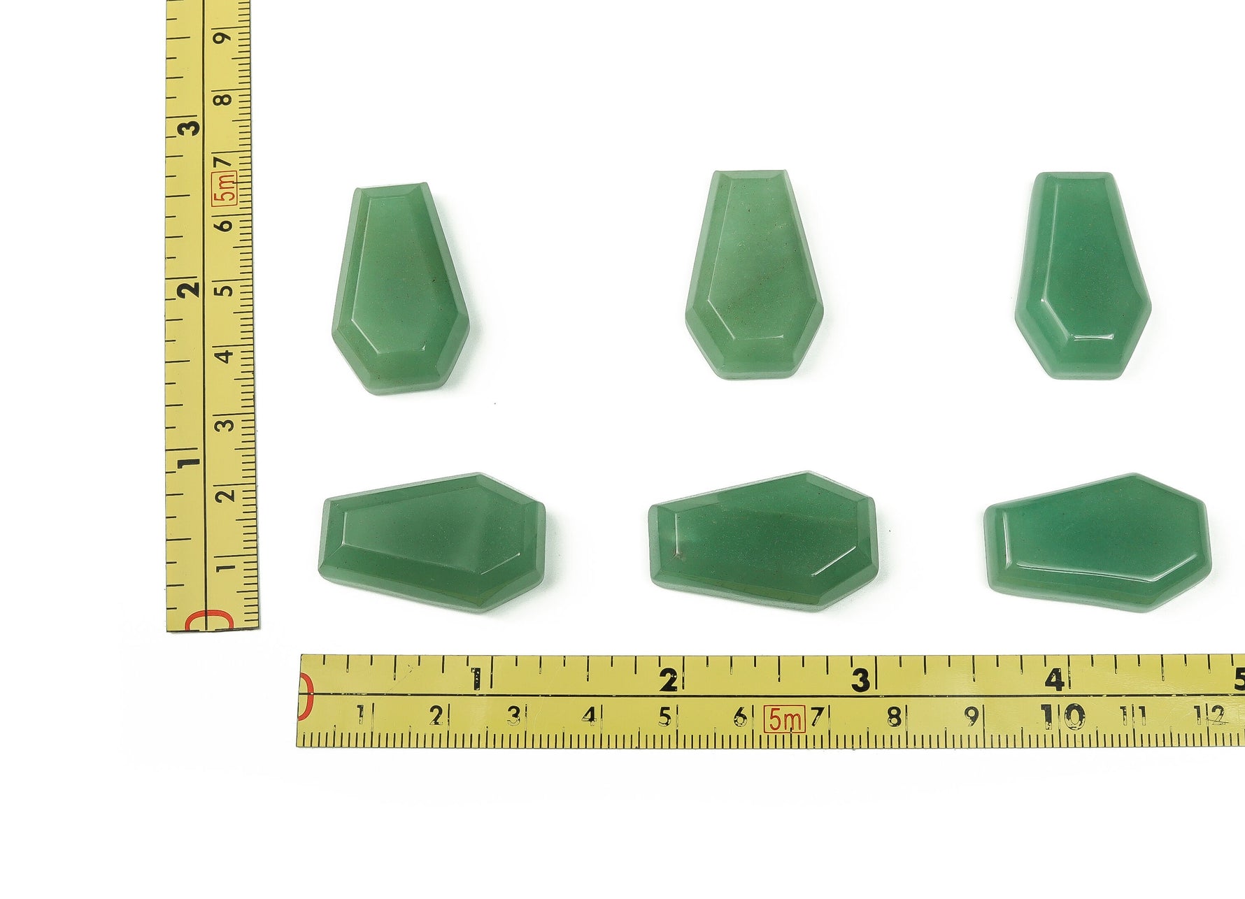 Aventurine coffin-shaped crystal cabochon carving, 30mm gemstone with vibrant green hues, from GemstoneGO.
