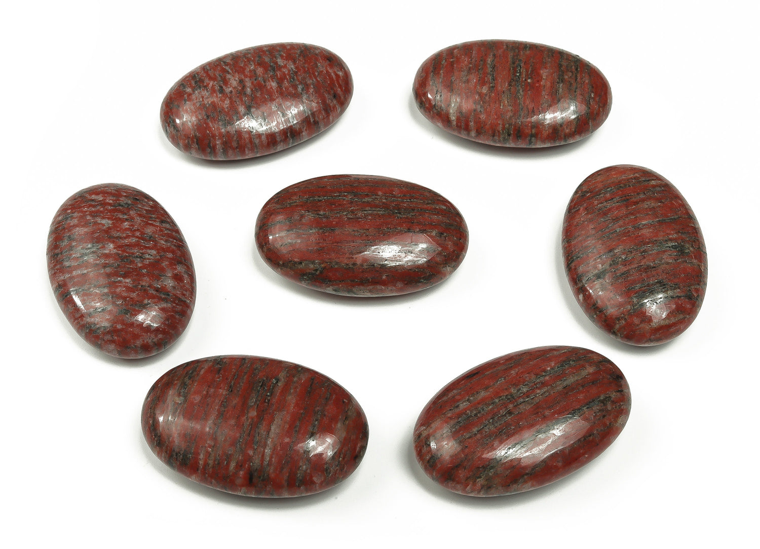 Red Sesame Jasper palm gemstone spa stone, 45x35mm, smooth polished red and beige stone from GemstoneGO.