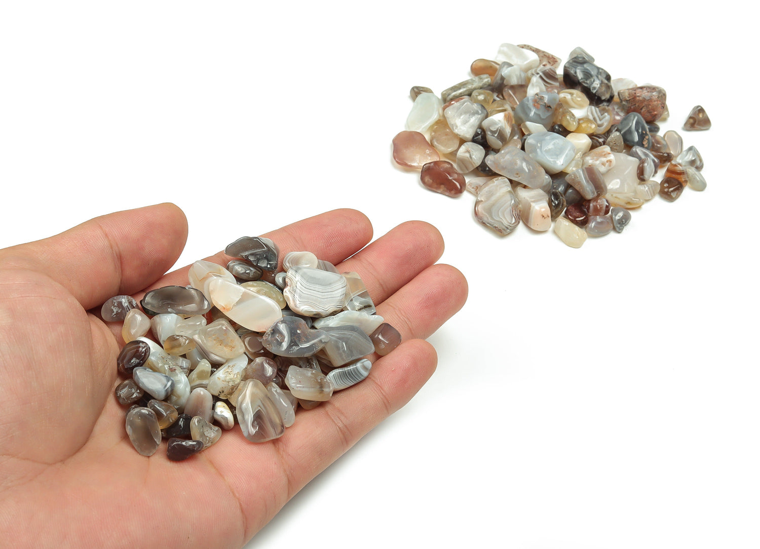 Botswana Agate crystal chips, semi-tumbled stones in 7-12mm, gemstone bulk pack, natural colorful semi-polished gemstones from GemstoneGO.
