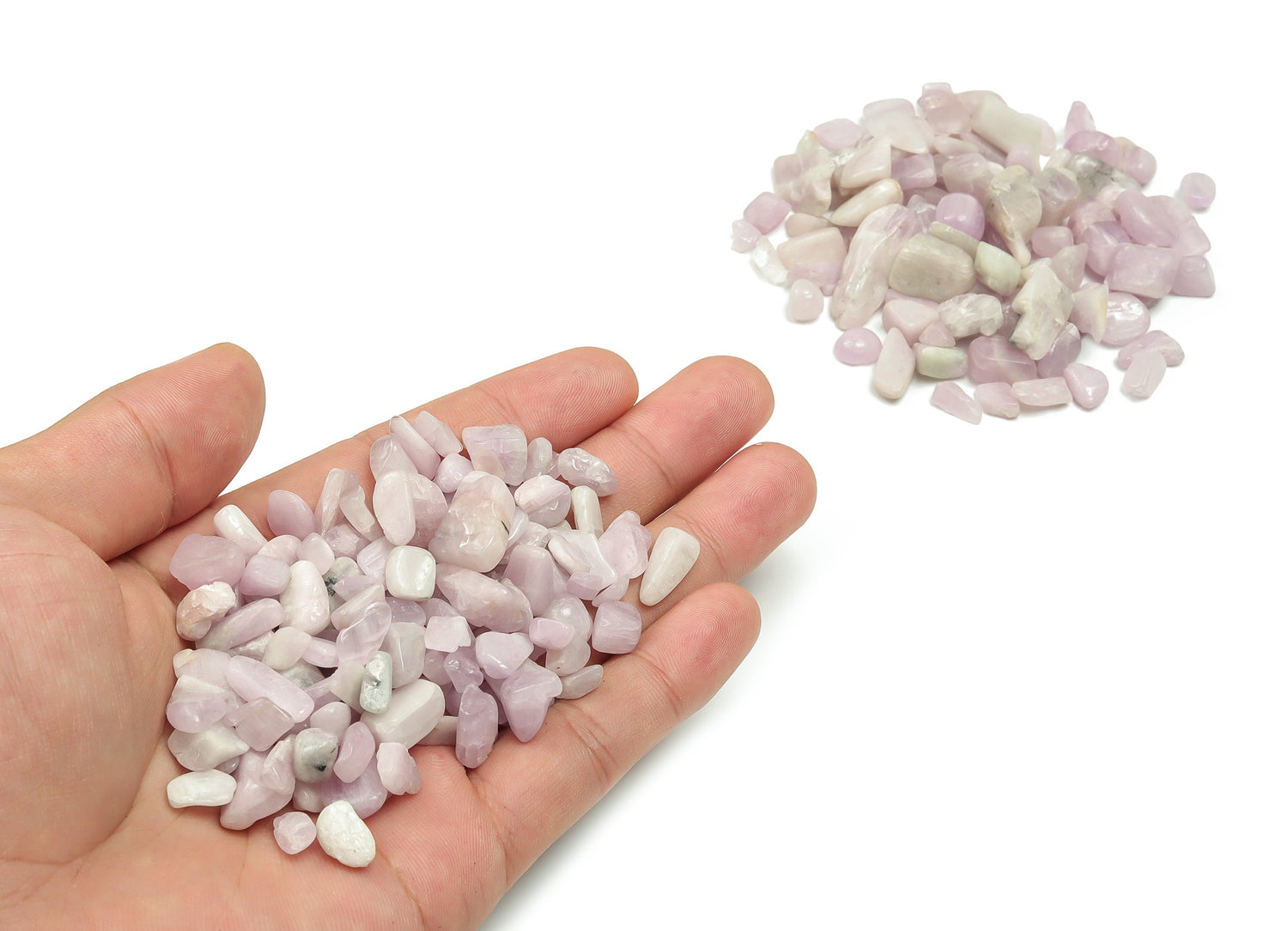 Kunzite crystal chips, semi-tumbled stones in 7-12mm, natural pink gemstones for jewelry or craft projects by GemstoneGO.