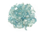 Semi-tumbled aquamarine crystal chips in 6-10mm, showcasing vibrant blue-green gemstone fragments for jewelry or craft projects.