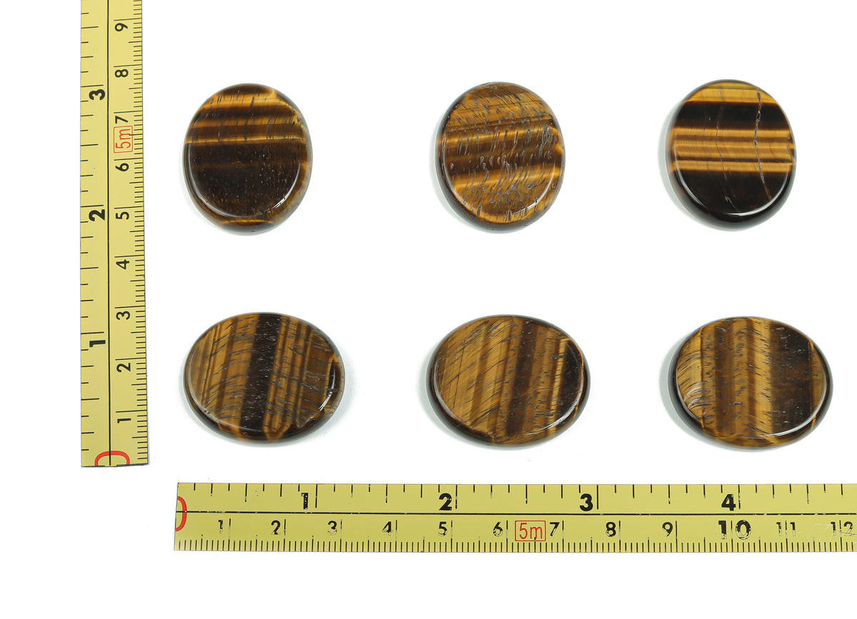 Tiger Eye flat gemstone slab, 30x25x7 mm, showing rich golden-brown chatoyancy and natural stone texture.
