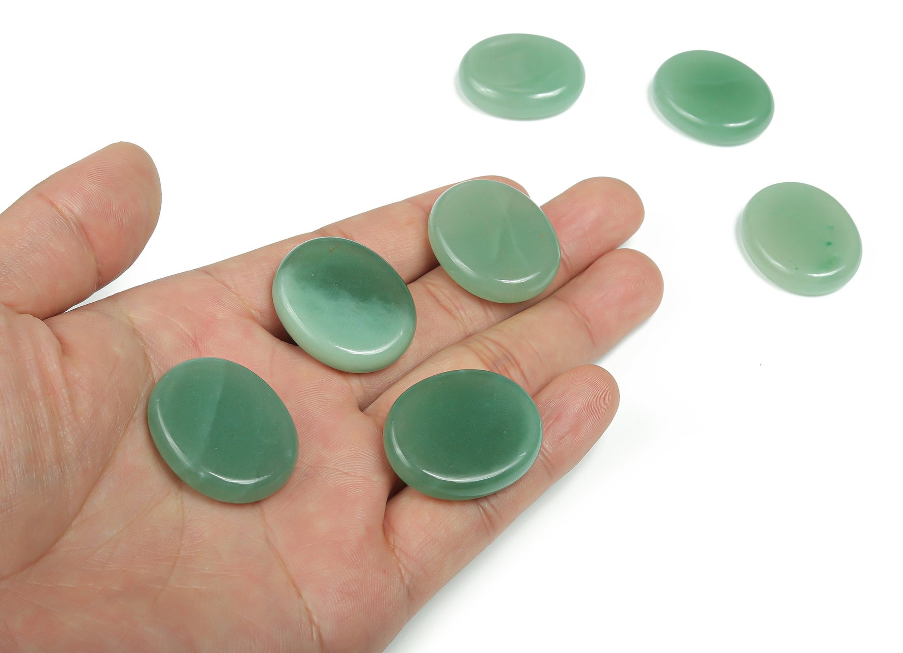 Aventurine flat gemstone slab from GemstoneGO, measuring 30x25x7 cm, showcasing green and shimmering mineral surface.