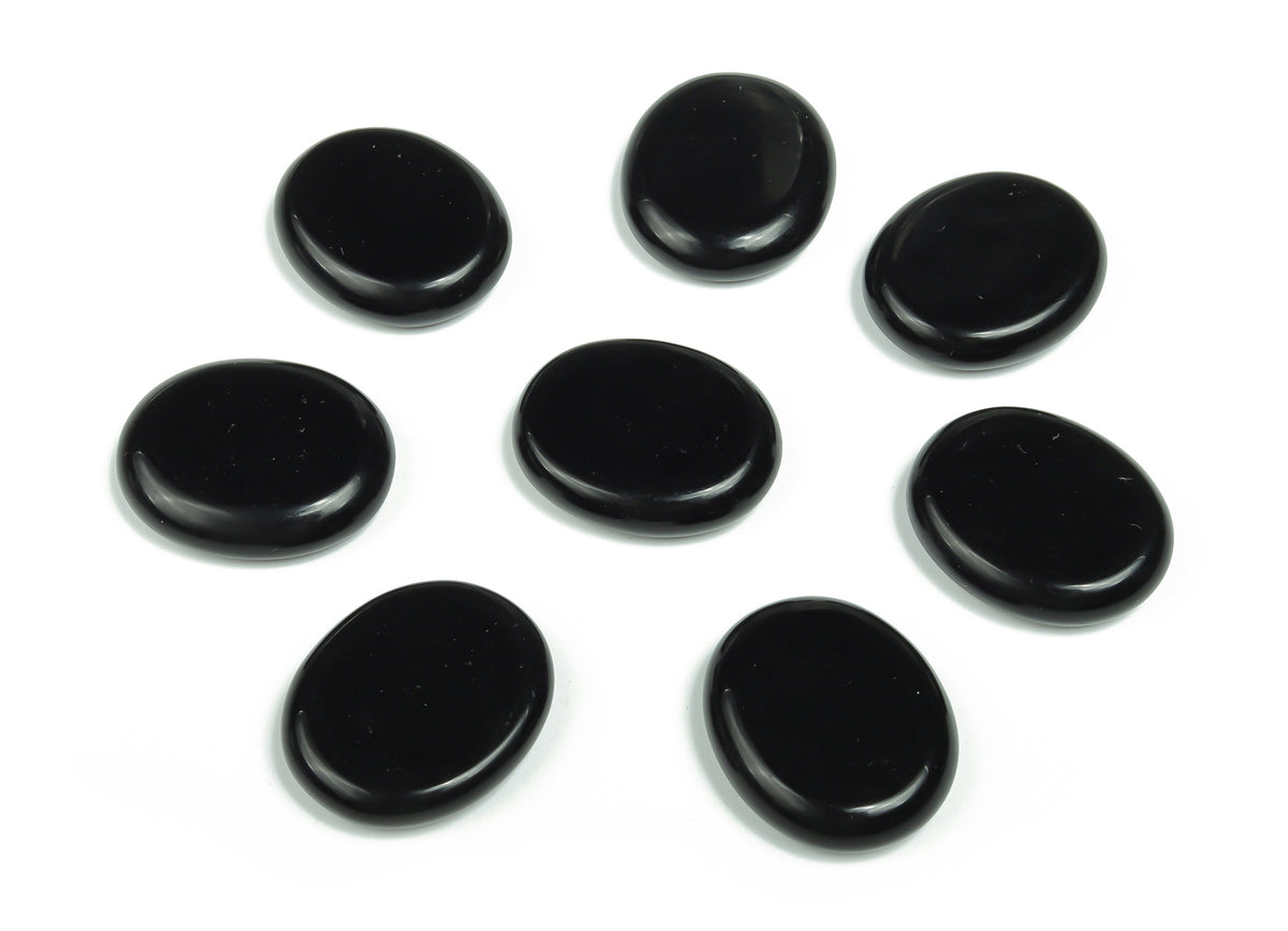 Obsidian flat gemstone slab from GemstoneGO, showcasing smooth black crystal with natural textures, measuring 30x25x7 cm.