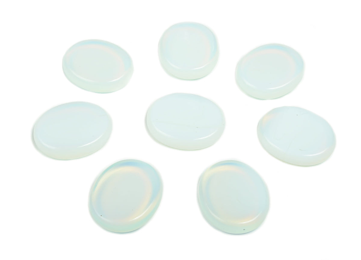 Opalite flat gemstone slab, 30x25x7mm, smooth crystal piece from GemstoneGO with a soft, glowing appearance and natural stone texture.