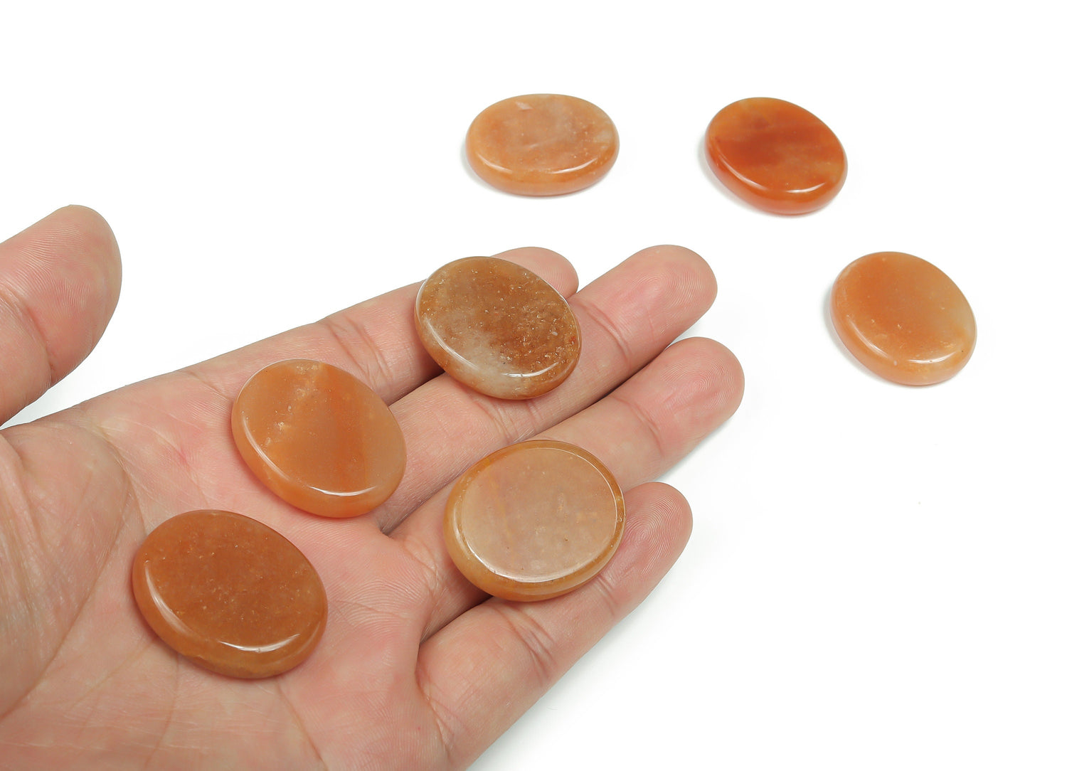 Orange aventurine flat gemstone slab, 30x25x7mm, from GemstoneGO, showcasing vibrant orange color and smooth surface.