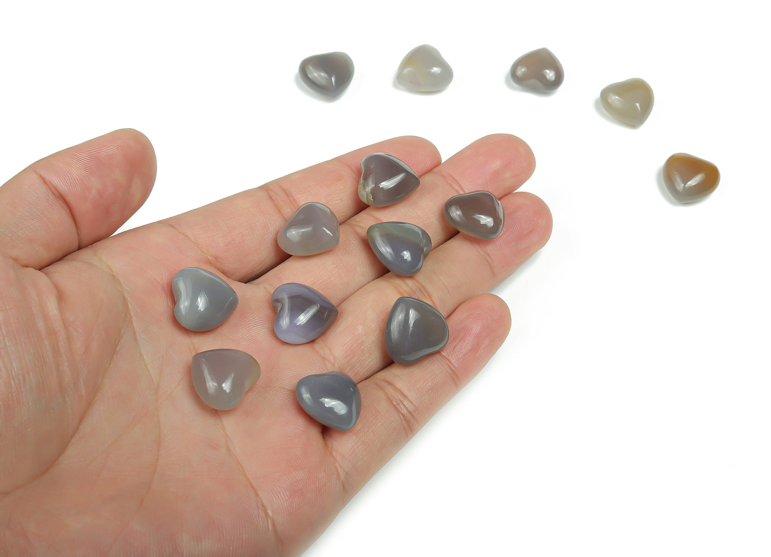 Corazón de ágata gris - Forma de corazón hinchado - 15x15x9mm - HE1025