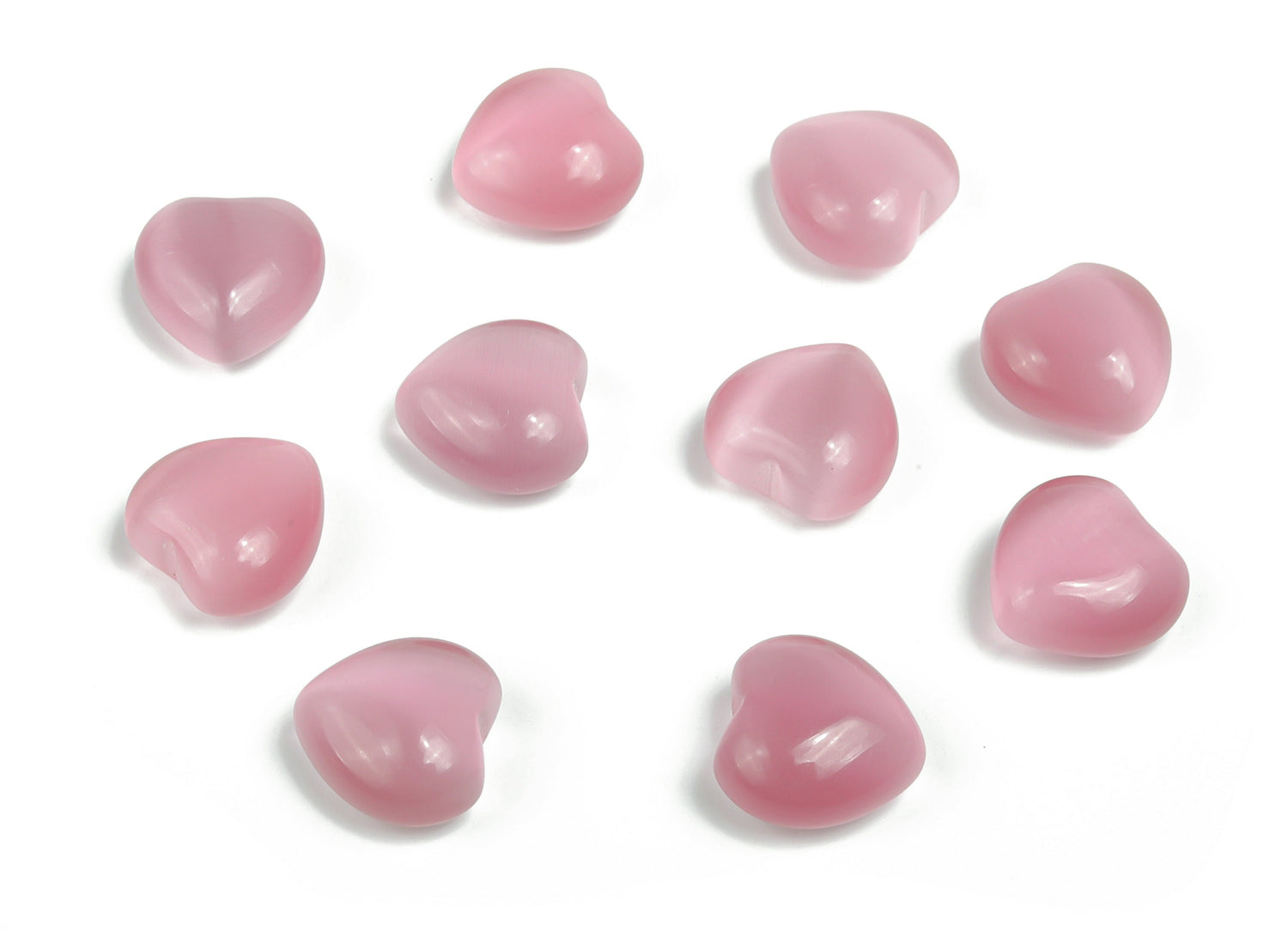 Gema de Corazón Rosa Ojo de Gato - Con Forma de Corazón Hinchado - 15x15x9mm - HE1029