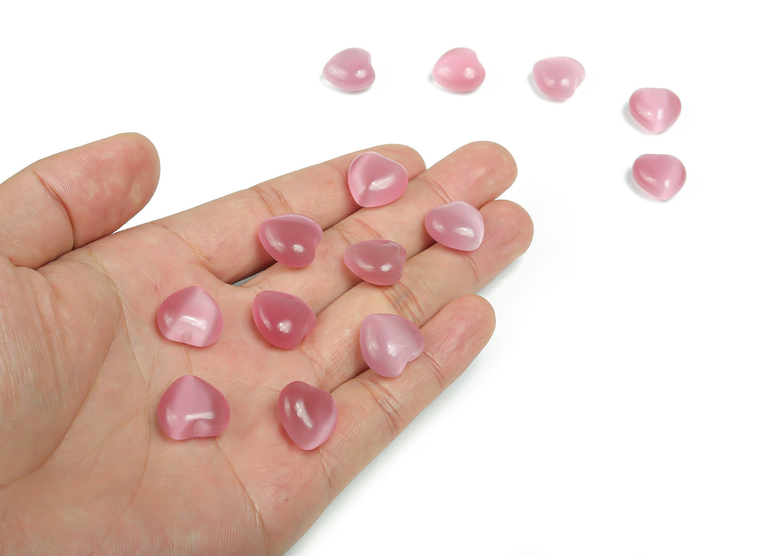 Gema de Corazón Rosa Ojo de Gato - Con Forma de Corazón Hinchado - 15x15x9mm - HE1029