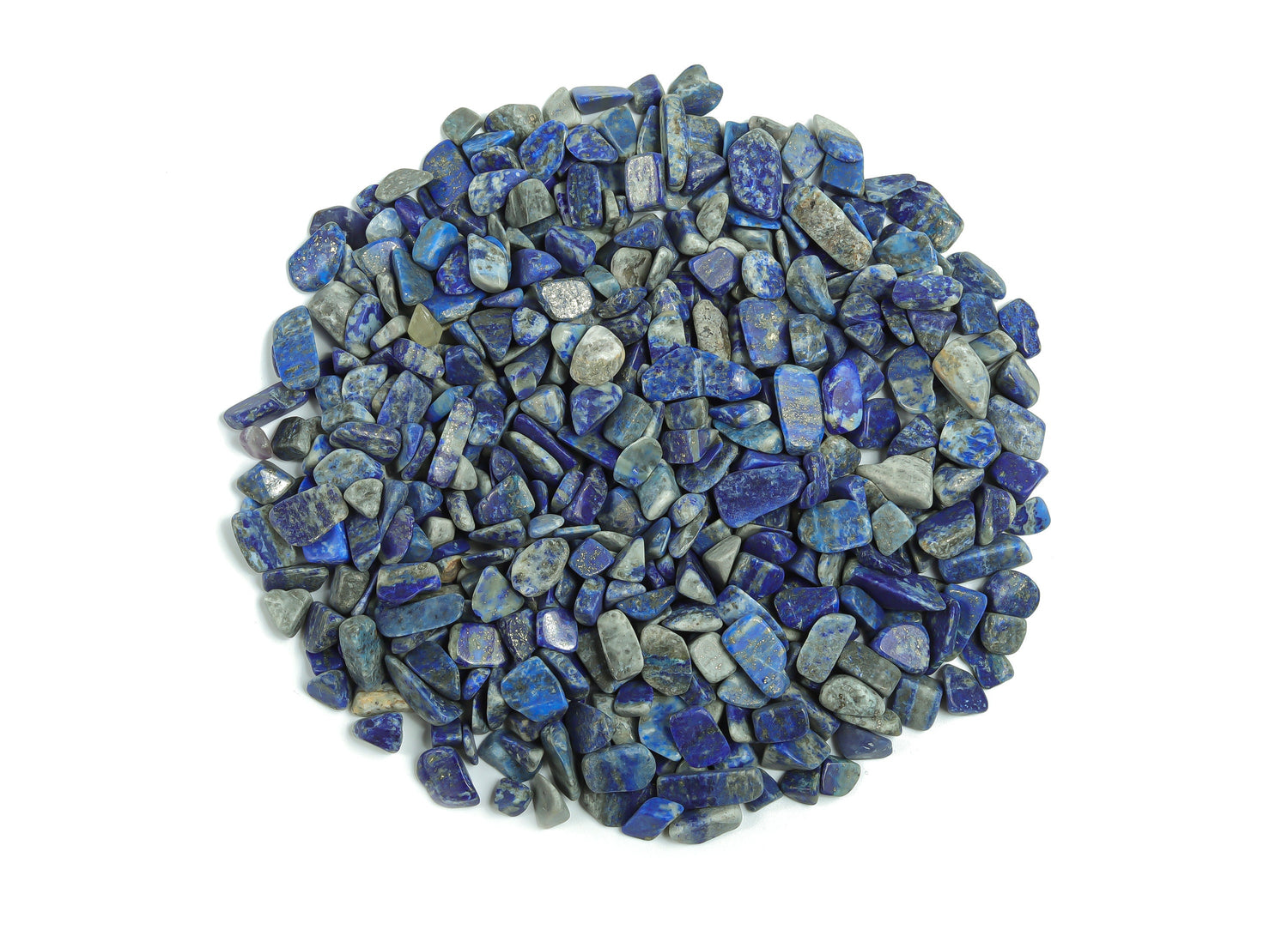 Lapis Lazuli crystal chips, semi-tumbled stones in 7-12mm, from GemstoneGO, natural deep blue with gold flecks, bulk lot