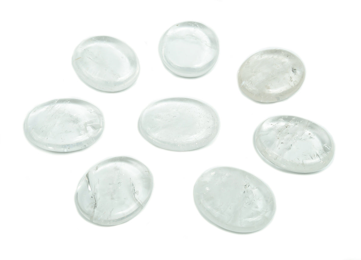 Clear quartz flat gemstone slab from GemstoneGO, showing a 30x25x7 cm crystal with natural clarity and smooth polished surface.