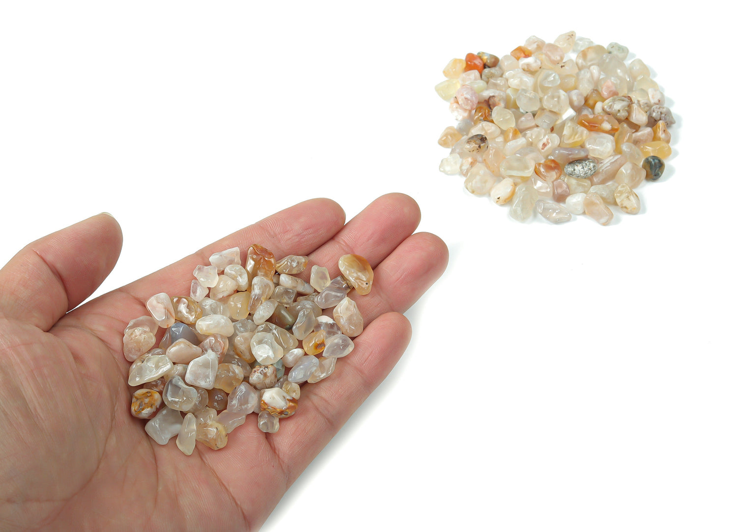 Flower Agate Crystal Chips - Cherry Blossom Agate - Semi Tumbled Stone - Bulk - 7-12mm- CP1160