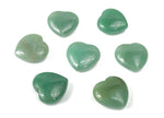 A 30mm aventurine heart-shaped gemstone from GemstoneGO showing a smooth, polished green heart with natural gemstone patterns.