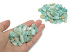 Semi-tumbled Caribbean Calcite crystal chips in 5-8mm size, showcasing vibrant blue and green gemstone fragments from GemstoneGO.