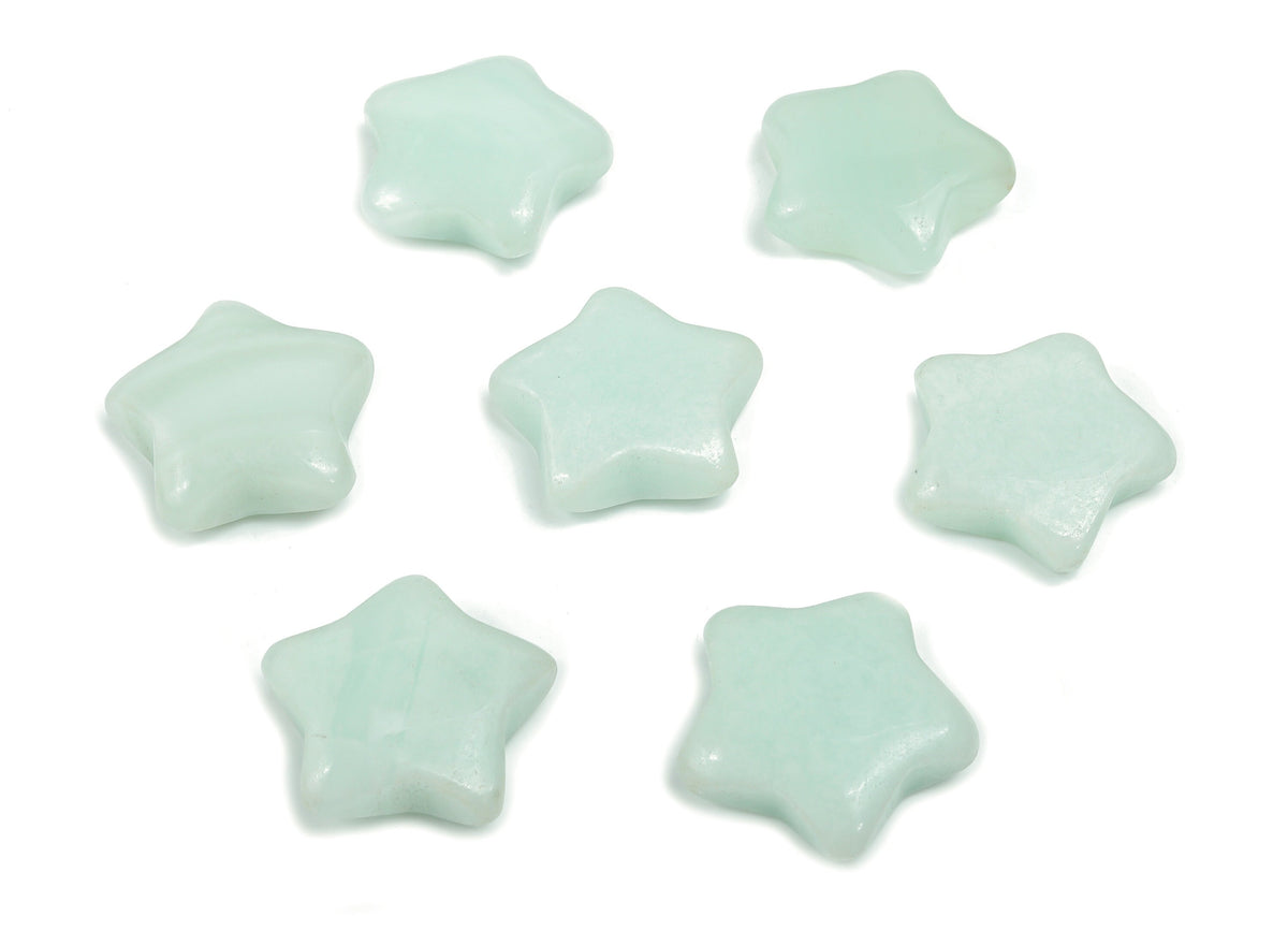 Amazonite star gemstone pendant, 30mm, from GemstoneGO, showcasing a vibrant blue-green star-shaped mineral with intricate natural patterns.