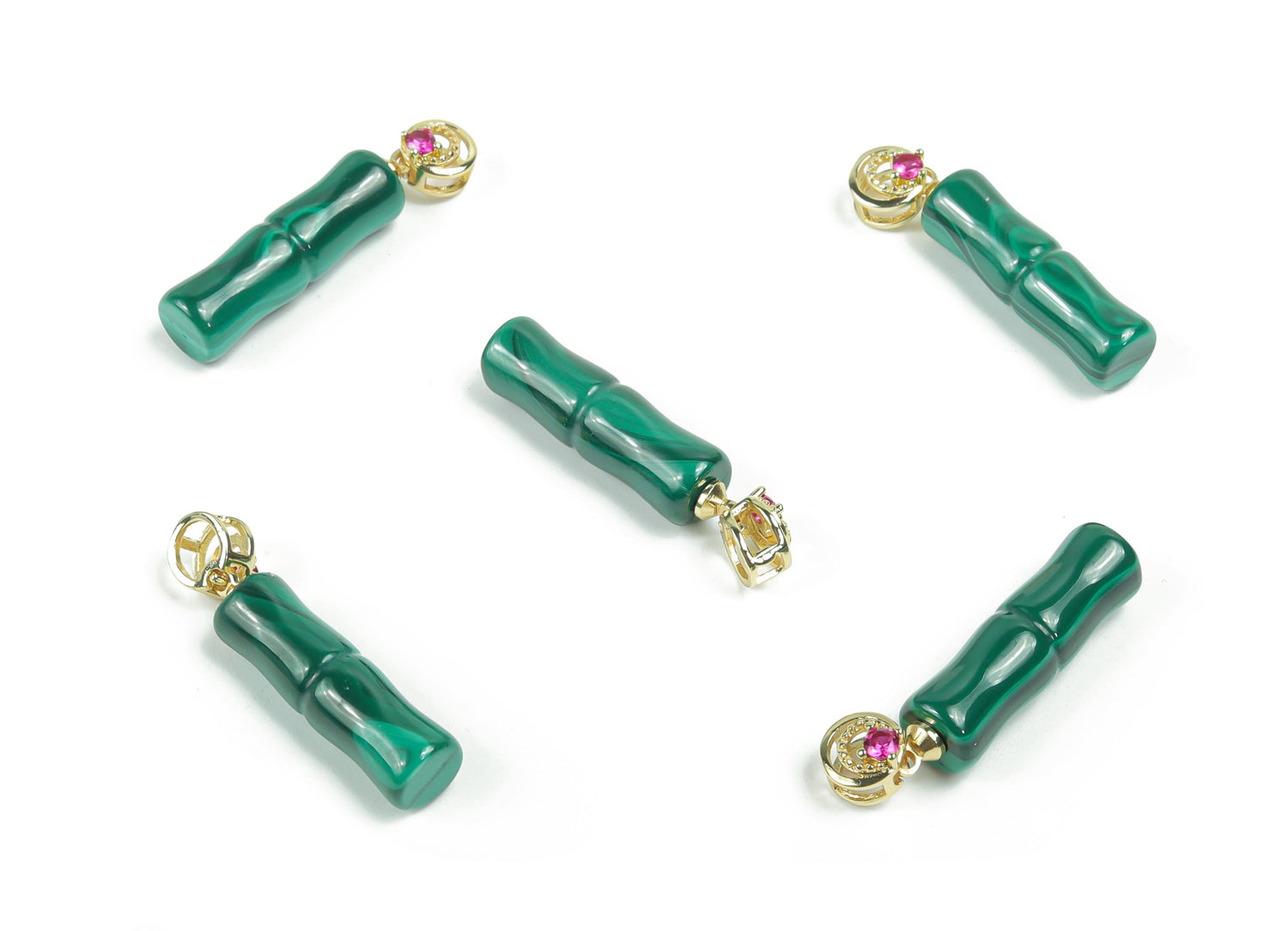 Malachite crystal pendant from GemstoneGO featuring a polished green stone with natural banding, hanging on a silver chain.