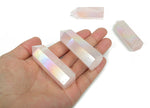 Angel Aura Rose Quartz obelisk tower crystal by GemstoneGO, showcasing a luminous pink crystal with iridescent rainbow hues.