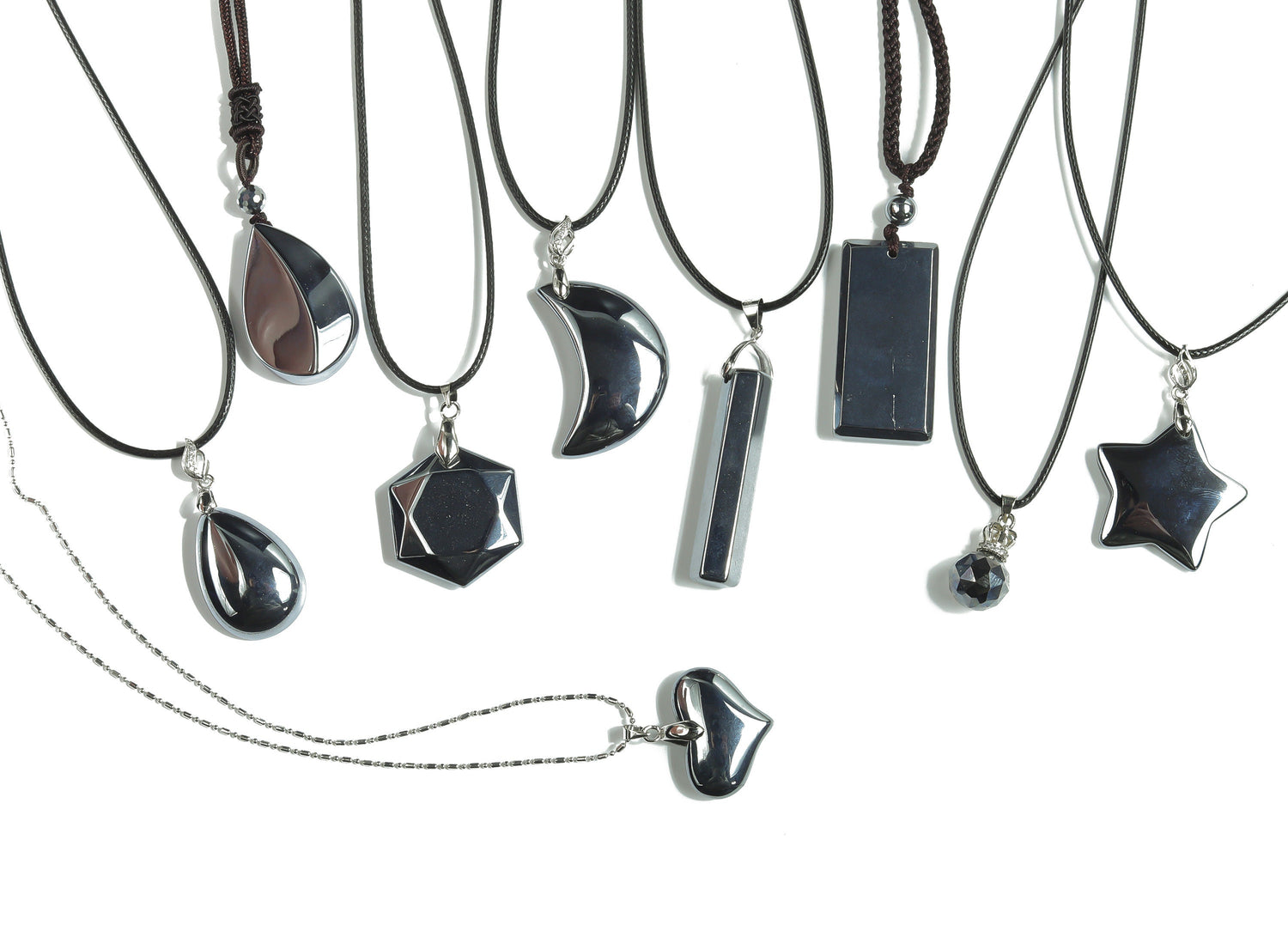 Terahertz crystal gemstone necklace with a cord chain, showcasing a healing gemstone pendant for holistic wellness.