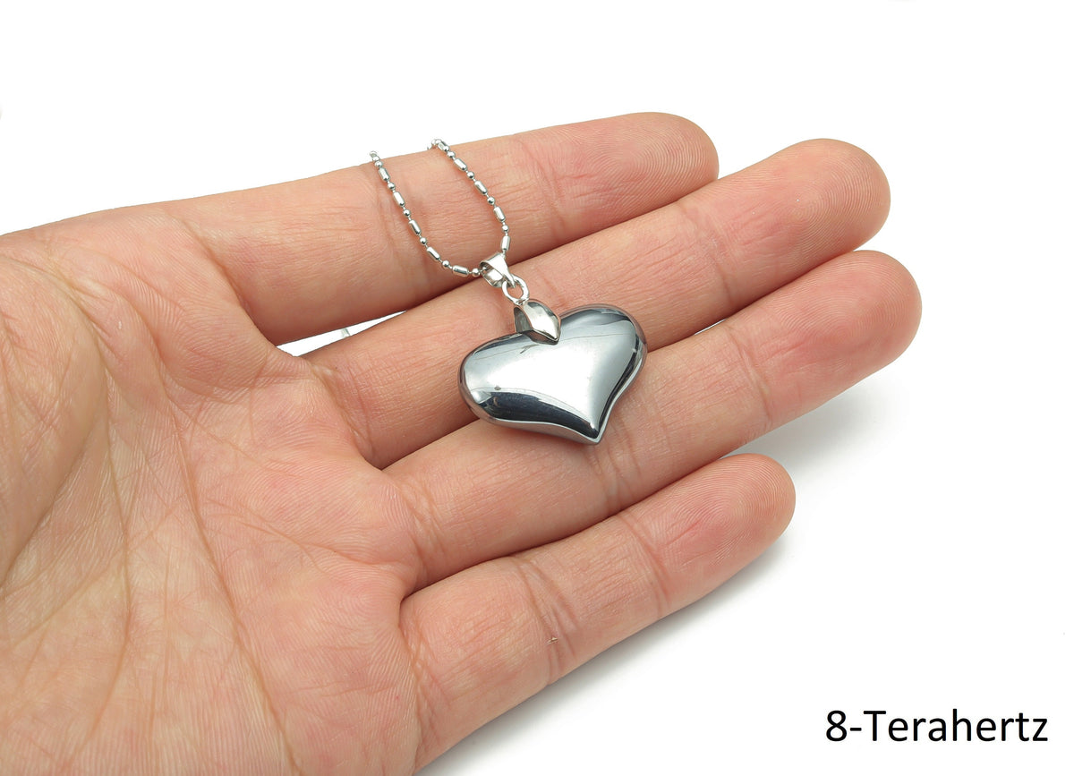 Terahertz crystal cord necklace with healing gemstone pendant, featuring a sleek design and natural gemstone details.