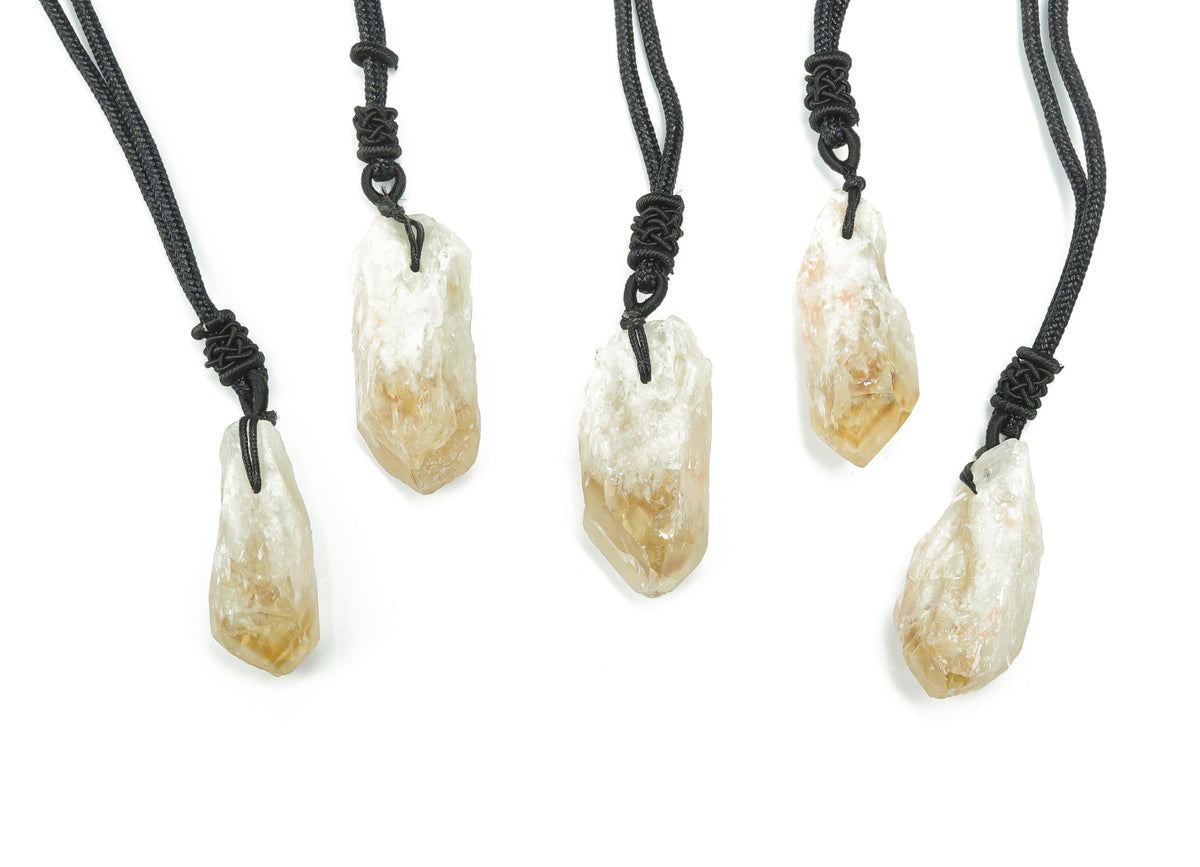 Citrine crystal pendant necklace on a cord, featuring a polished yellow gemstone from GemstoneGO, ideal for gifts or personal jewelry.