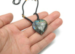 Labradorite heart-shaped crystal pendant necklace from GemstoneGO, featuring a polished Labradorite stone on a silver chain.
