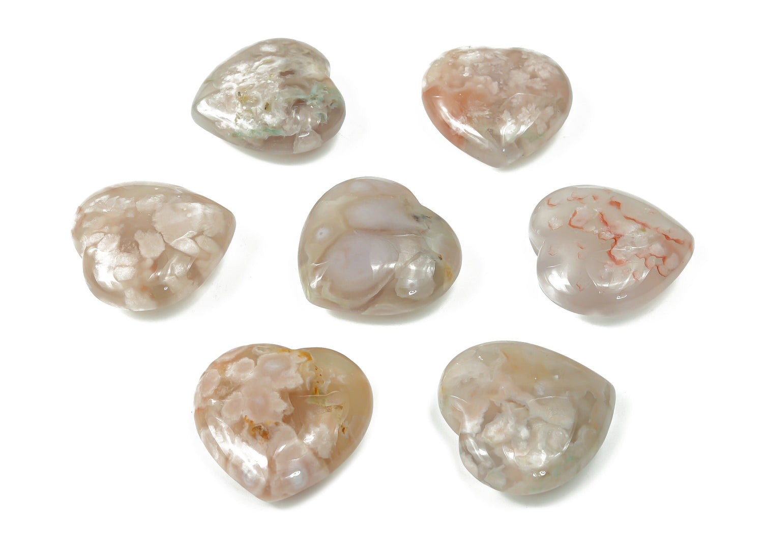 Flower Agate Heart Gemstone - Cherry Blossom - 30mm - HE1189