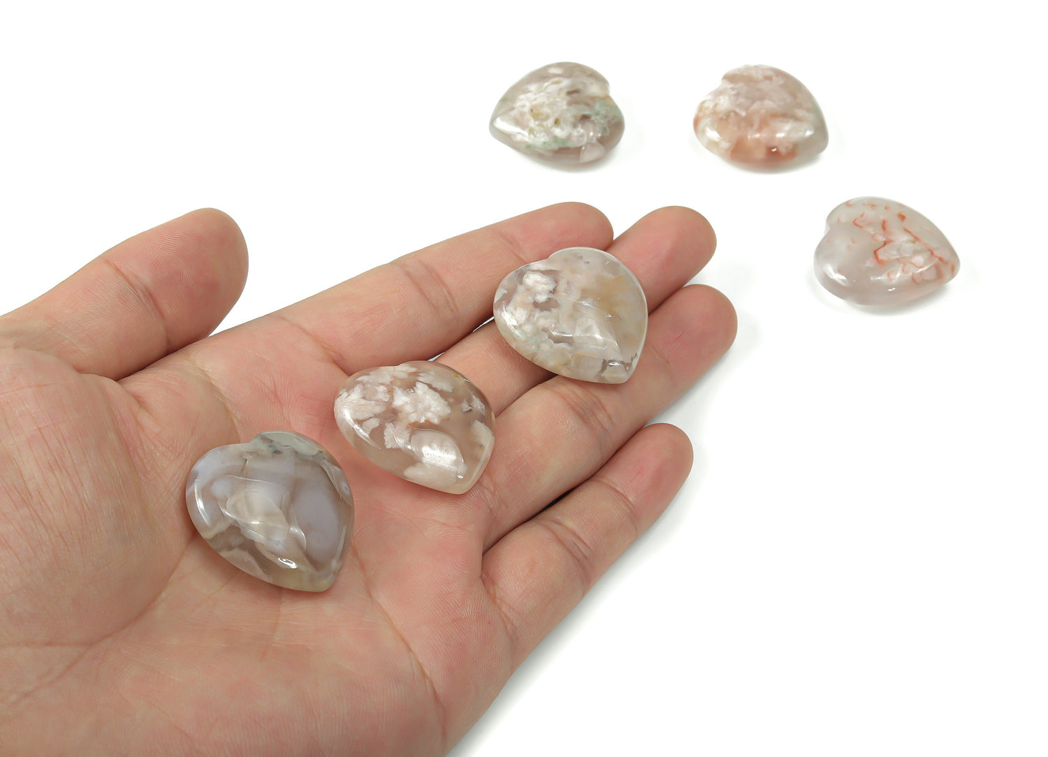 Flower Agate Heart Gemstone - Cherry Blossom - 30mm - HE1189