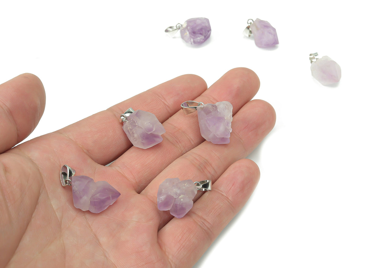 Amethyst cluster crystal pendant from GemstoneGO, perfect for jewelry making, showcasing purple amethyst stones and natural crystal formation.