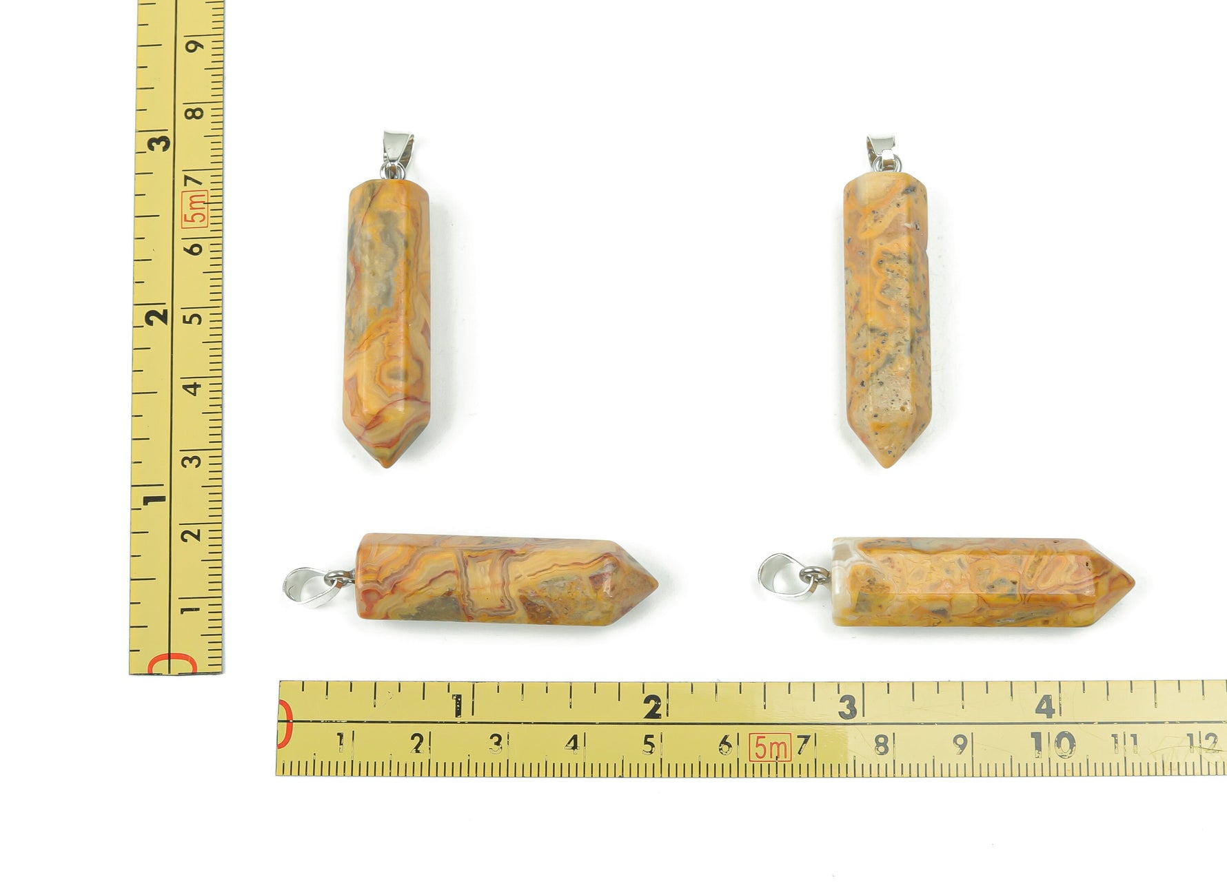 Crazy Lace Agate point crystal pendant by GemstoneGO, showcasing a colorful, polished gemstone with intricate lace-like patterns.