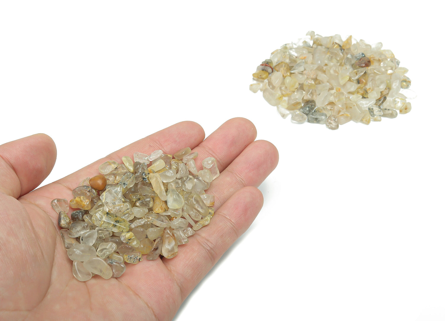 Éclats de quartz rutile doré ?€? Pierres de lithothérapie ?€? Pierres précieuses naturelles en vrac ?€? Décoration intérieure 7-12 mm - CP1014