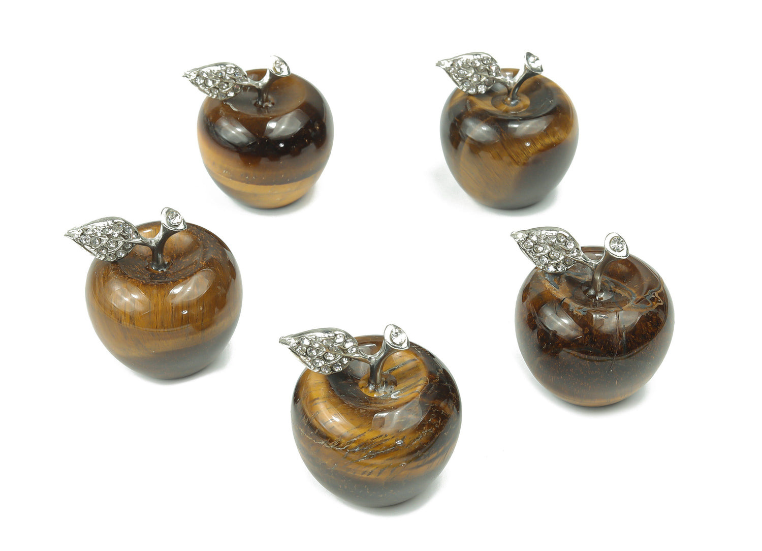 Tiger Eye apple crystal carving, 30mm gemstone sculpture by GemstoneGO, featuring detailed tiger eye stone craftsmanship.