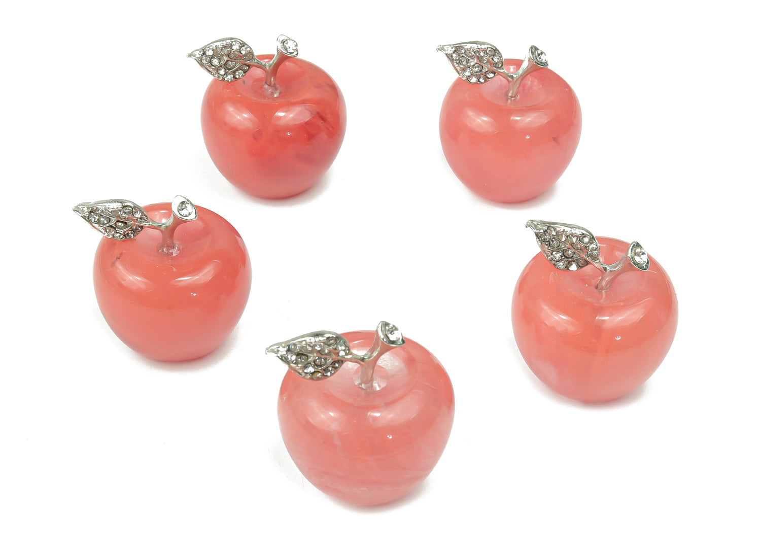Cherry Quartz apple crystal carving from GemstoneGO, 30mm, detailed gemstone sculpture of a cherry quartz apple.