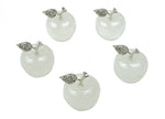 Clear quartz apple-shaped crystal carving from GemstoneGO, 30mm, showcasing detailed craftsmanship and smooth, polished surface.