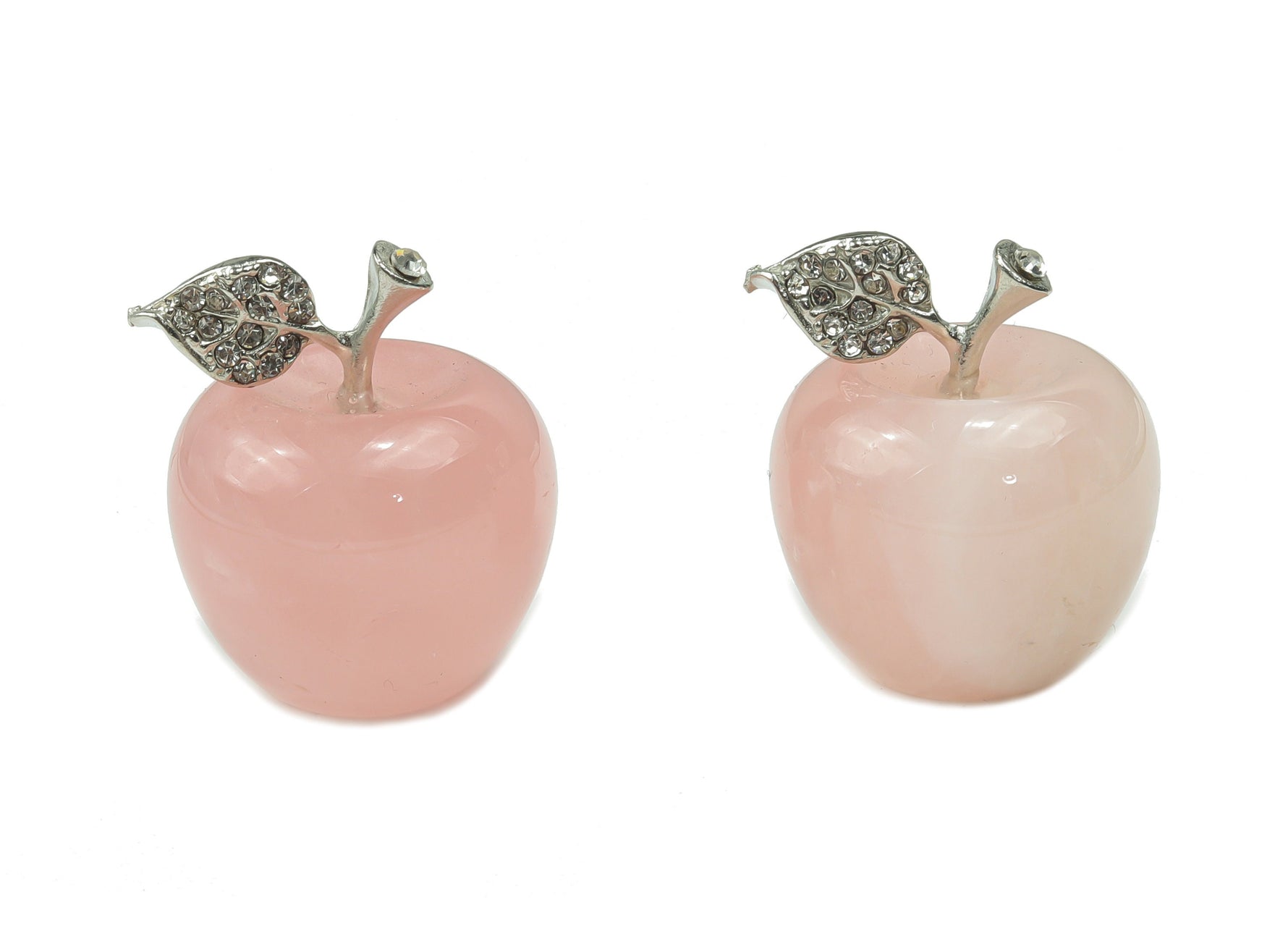 Rose quartz apple crystal carving from GemstoneGO, 30mm, polished gemstone with smooth surface and detailed apple shape.