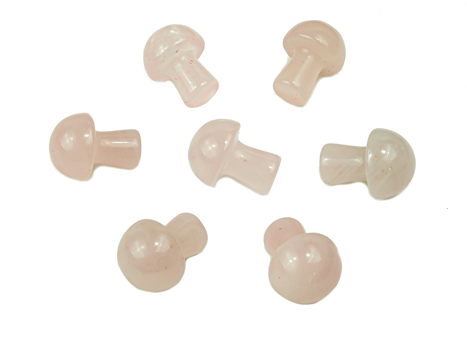 Pink rose quartz mushroom carved gemstone, 20mm, from GemstoneGO, featuring smooth polished surface and detailed mushroom shape.