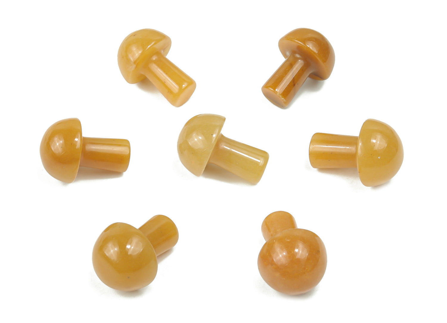 Yellow aventurine mushroom carved gemstone, 20mm, showcasing a polished, detailed natural stone sculpture.
