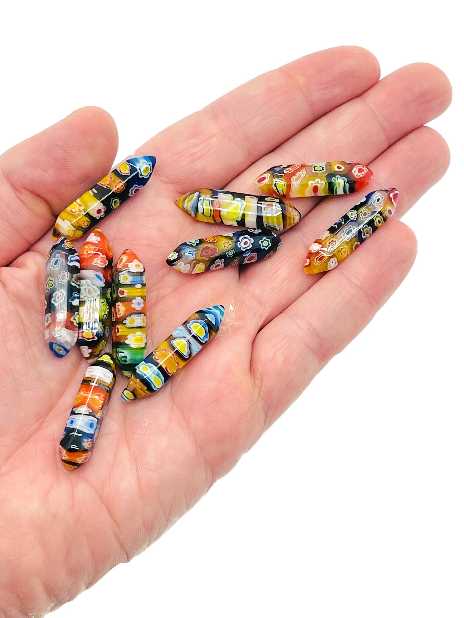 Murano glass terminated carved point gemstone, 3cm, with intricate detailing and vibrant colors, by GemstoneGO.