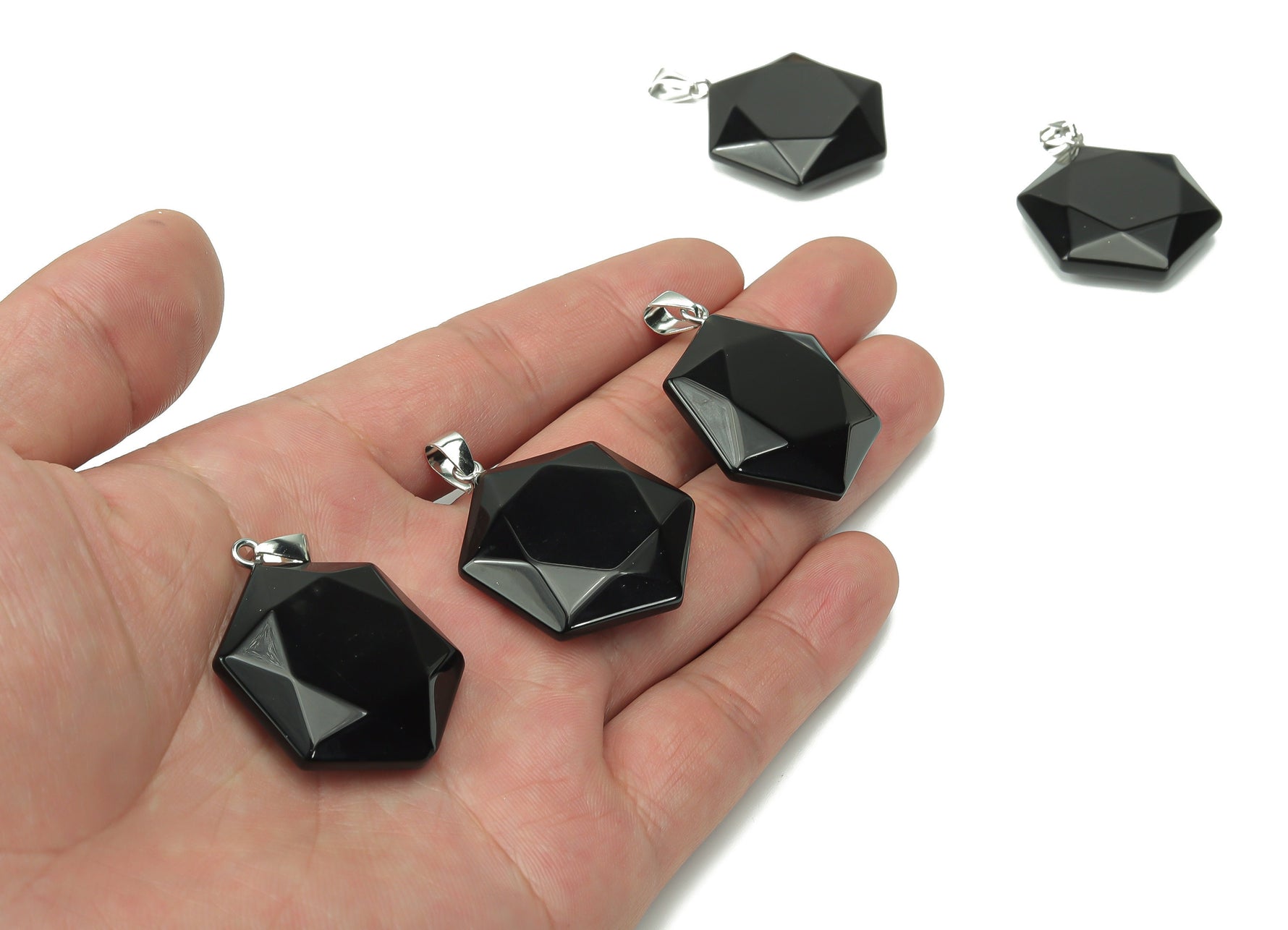 Obsidian star pendant necklace by GemstoneGO, featuring a natural black crystal star charm for jewelry making supplies.