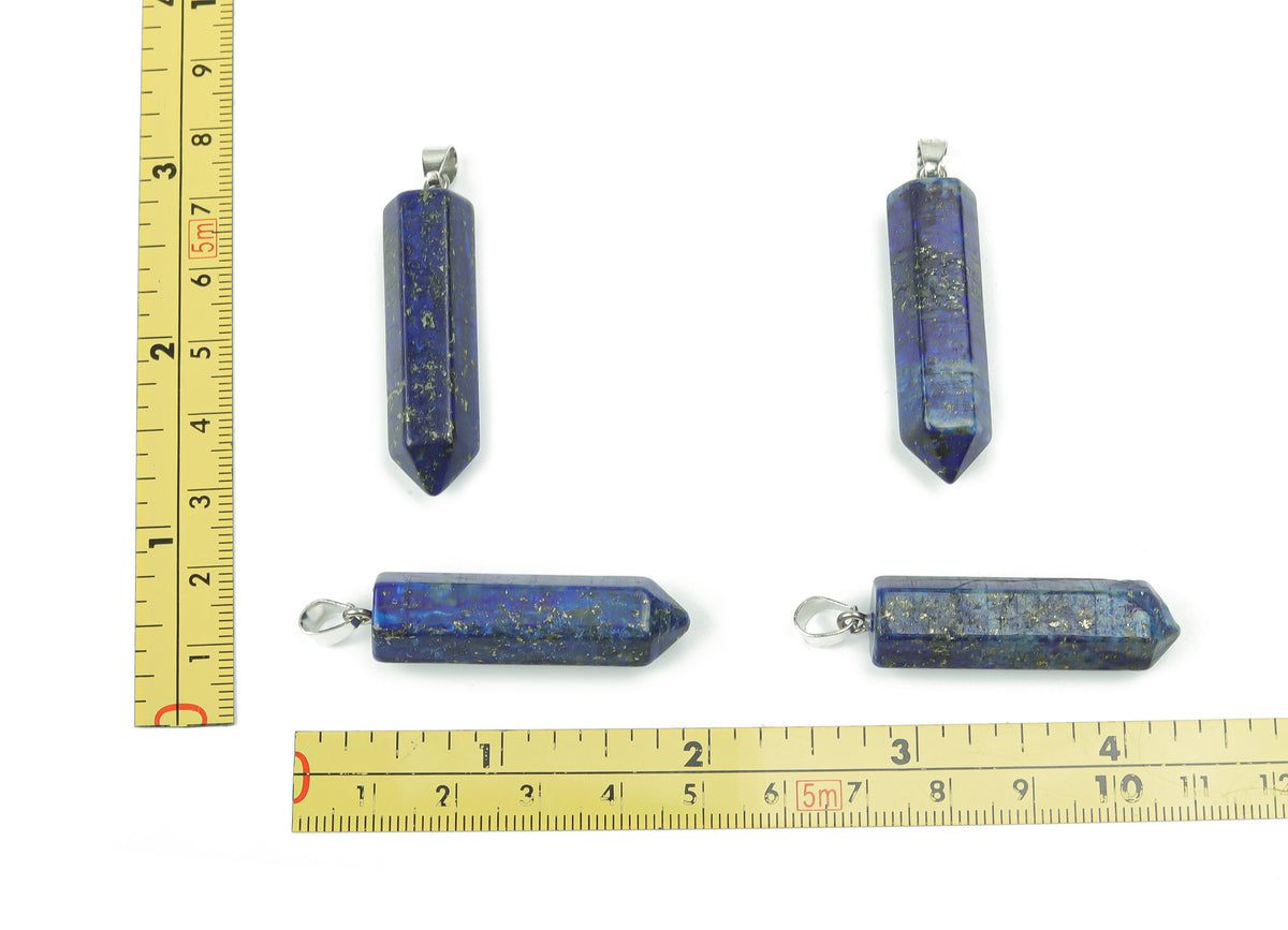 Lapis Lazuli point crystal pendant from GemstoneGO, featuring deep blue gemstone with gold flecks, ideal for jewelry making.