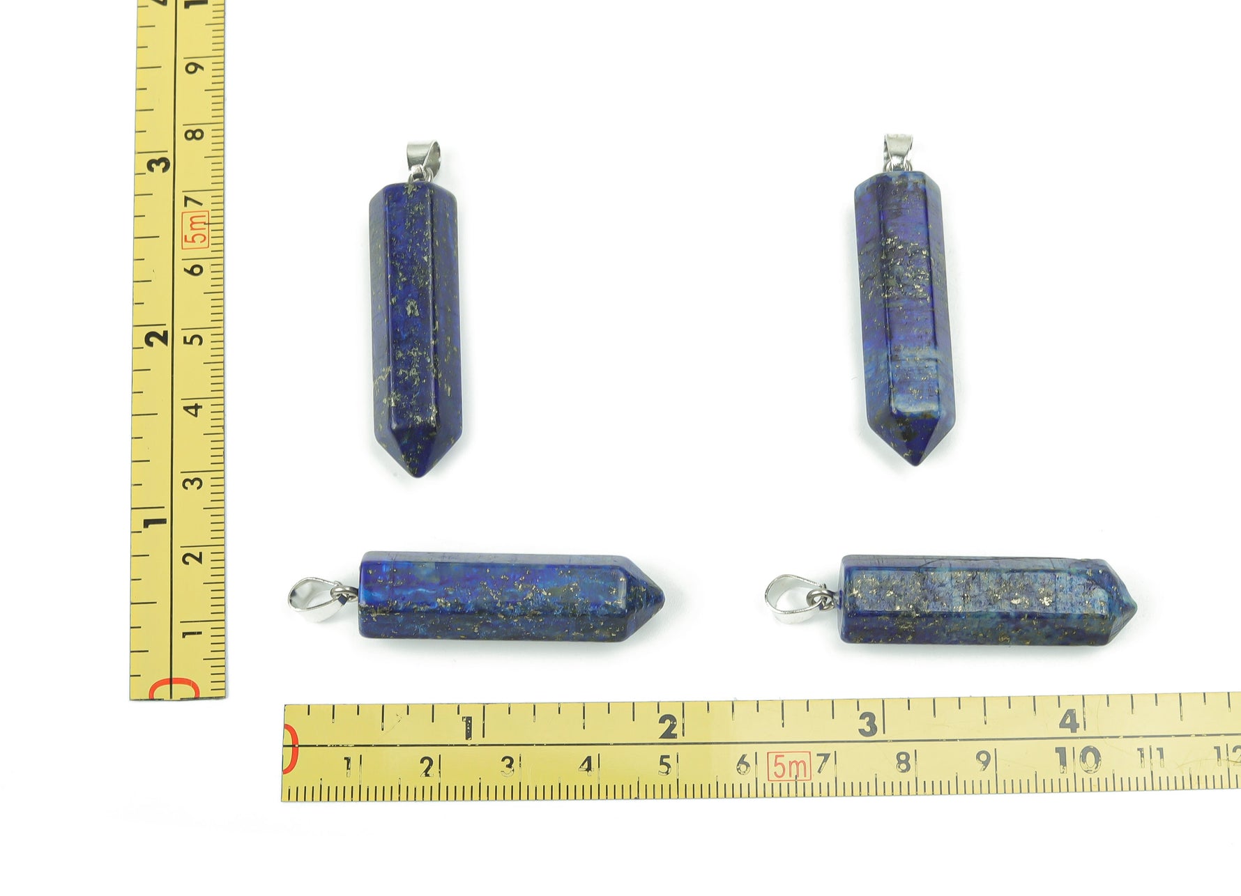 Lapis Lazuli point crystal pendant from GemstoneGO, featuring deep blue gemstone with gold flecks, ideal for jewelry making.