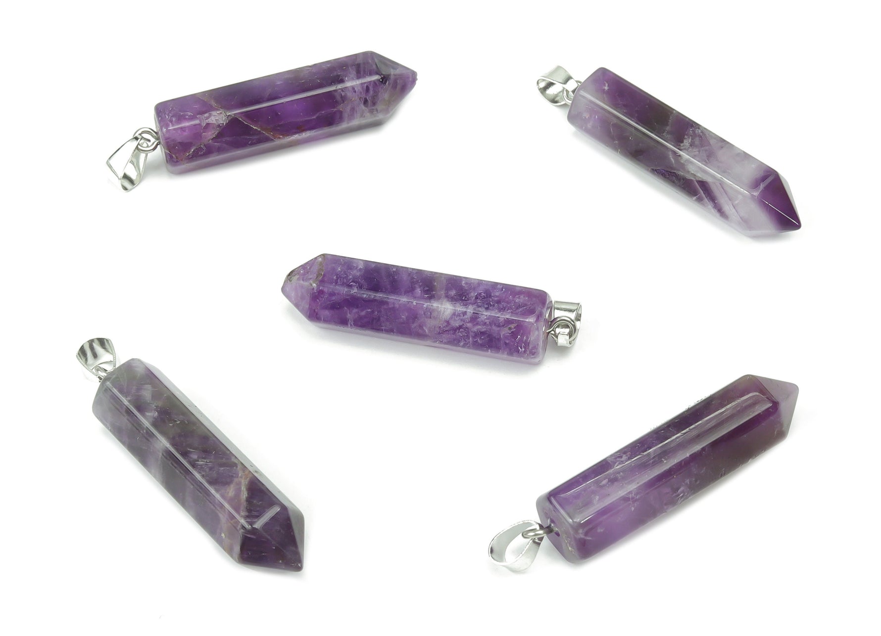 Amethyst point crystal pendant from GemstoneGO, suitable for jewelry making, featuring a purple amethyst stone on a silver setting.