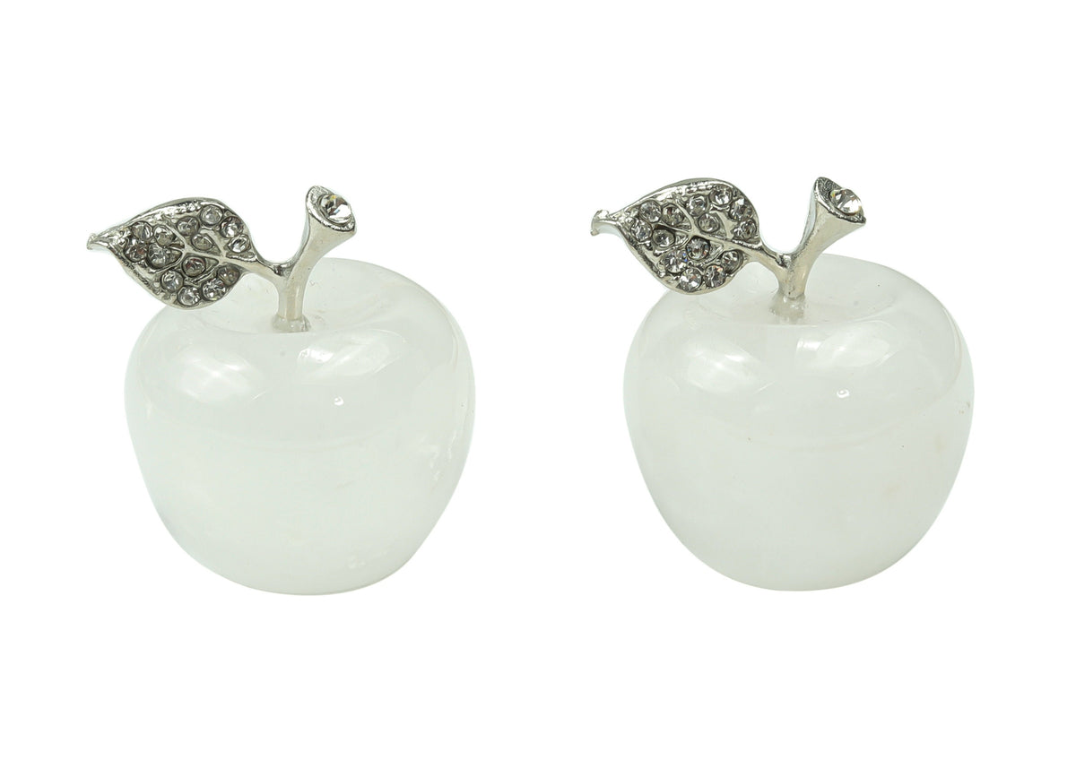 Clear Quartz apple-shaped crystal carving from GemstoneGO, 30mm, featuring detailed craftsmanship and polished gemstone surface.