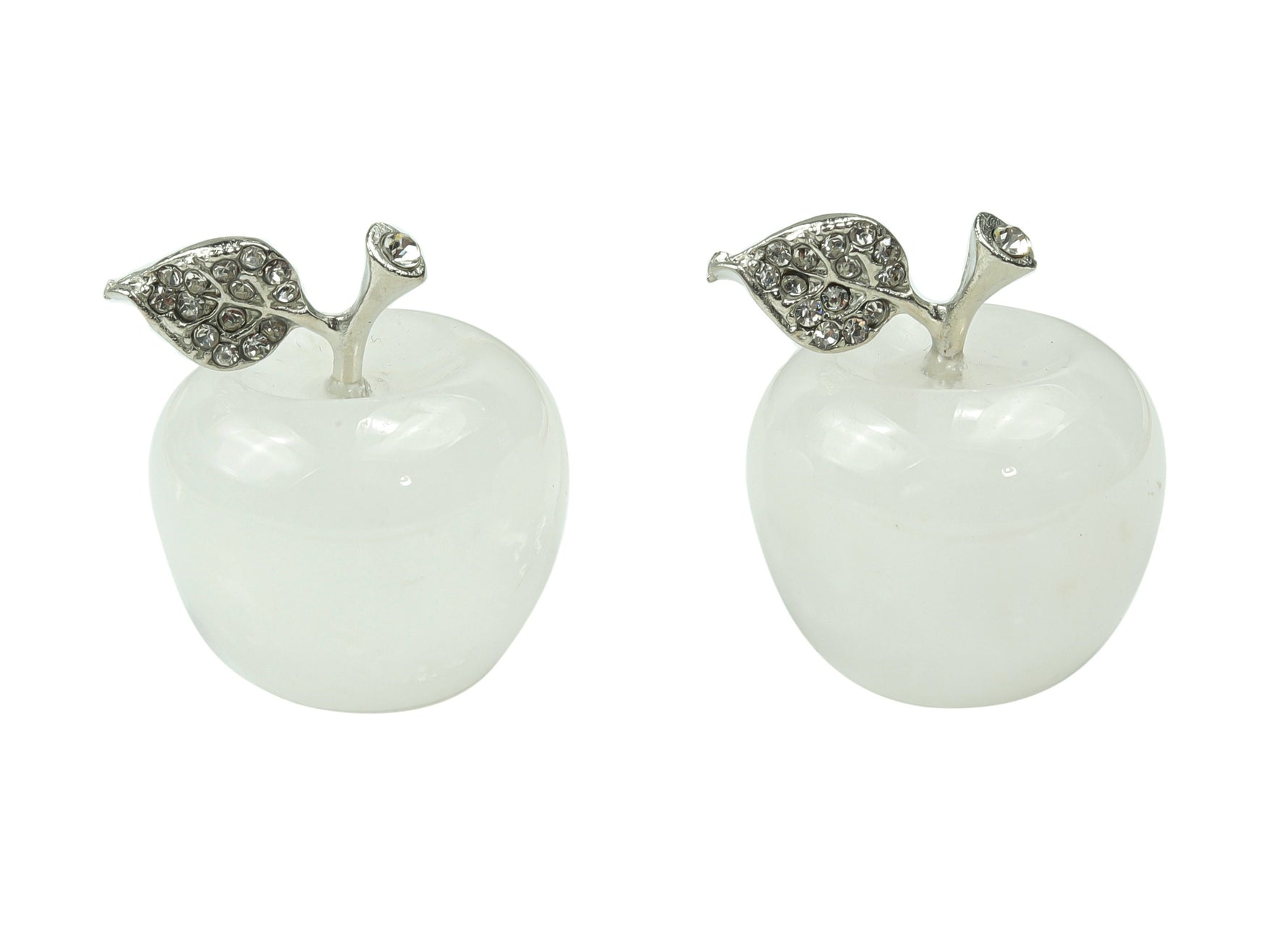 Clear Quartz apple-shaped crystal carving from GemstoneGO, 30mm, featuring detailed craftsmanship and polished gemstone surface.