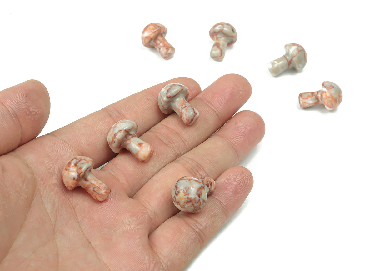 Red Network Jasper mushroom carved gemstone, 20mm, showcasing vibrant red veins and intricate natural patterns from GemstoneGO.