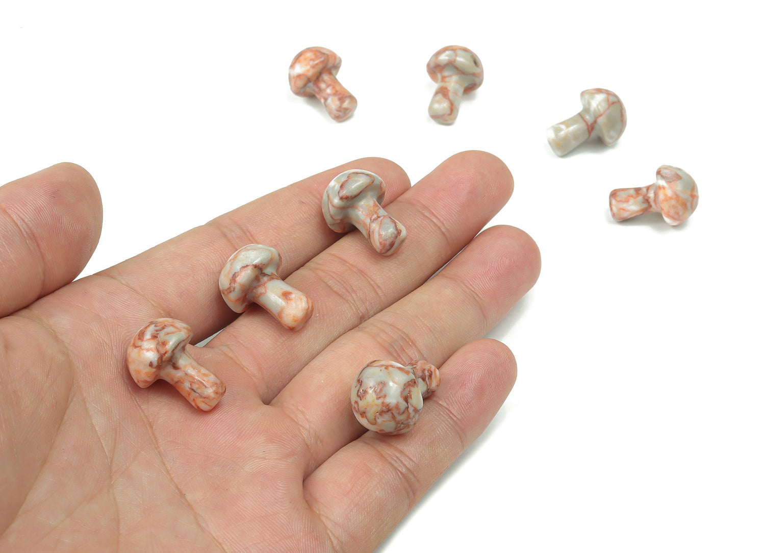 Red Network Jasper mushroom carved gemstone, 20mm, showcasing vibrant red veins and intricate natural patterns from GemstoneGO.